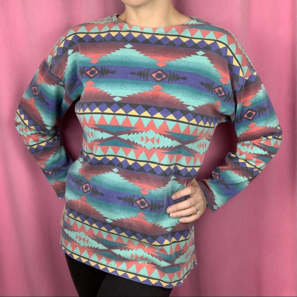 Vintage 80s/90s Authentico Forenza Aztec Striped Geometric Southwestern Shirt